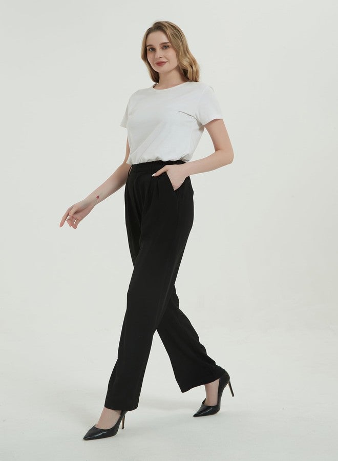 Tronjori Women High Waist Casual Straight Leg Long Business Work Suit Dress Pants Wide Leg Trousers Regular Waistband(6, Black) - Image 5